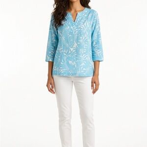 Talbots Light Blue Leaf Print Tunic